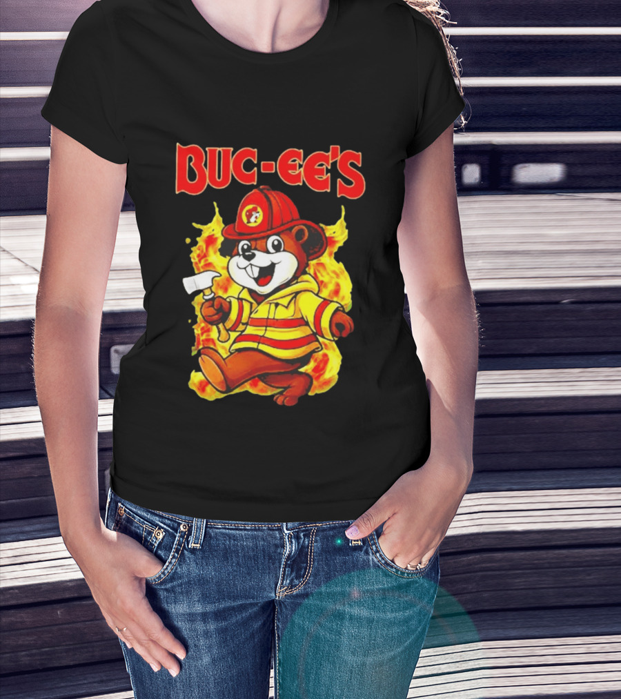 Buc Ees Firefighter 2026 Mascot In Fire Gear T-Shirt