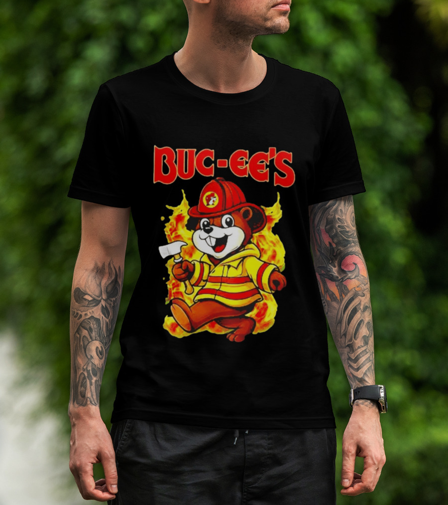 Buc Ees Firefighter 2026 Mascot In Fire Gear T-Shirt