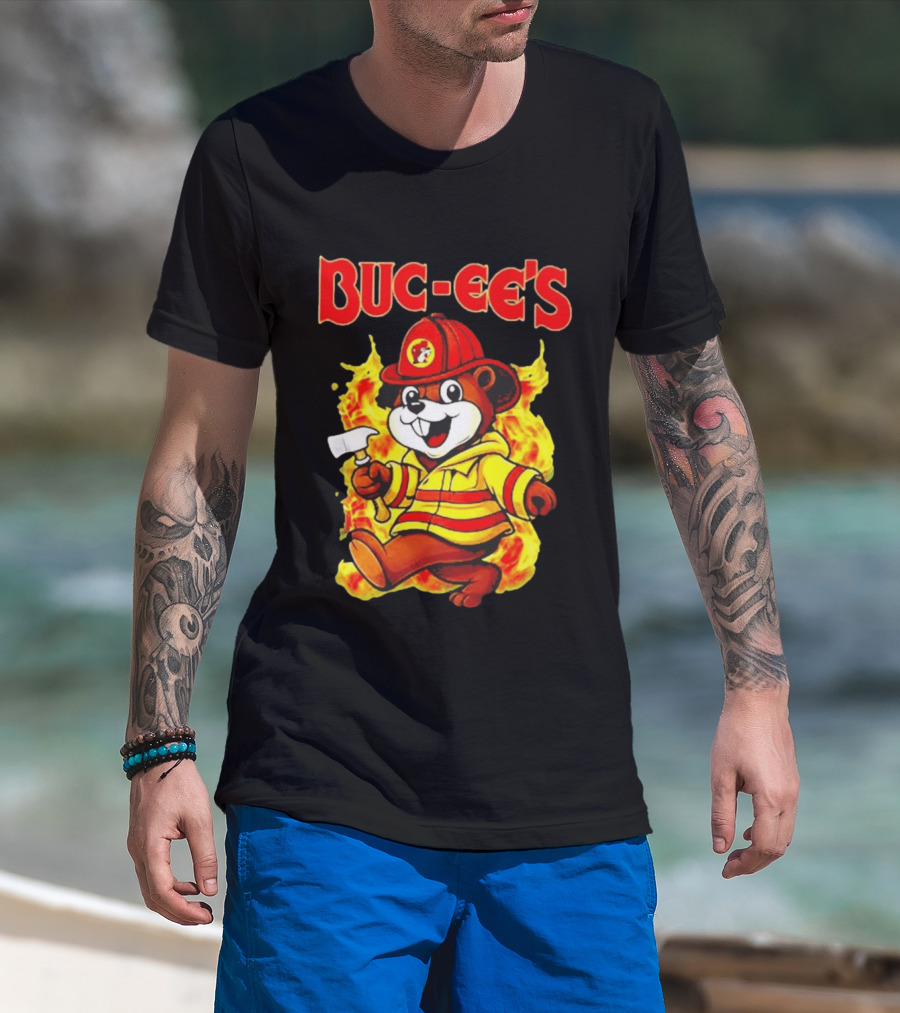 Buc Ees Firefighter 2026 Mascot In Fire Gear T-Shirt