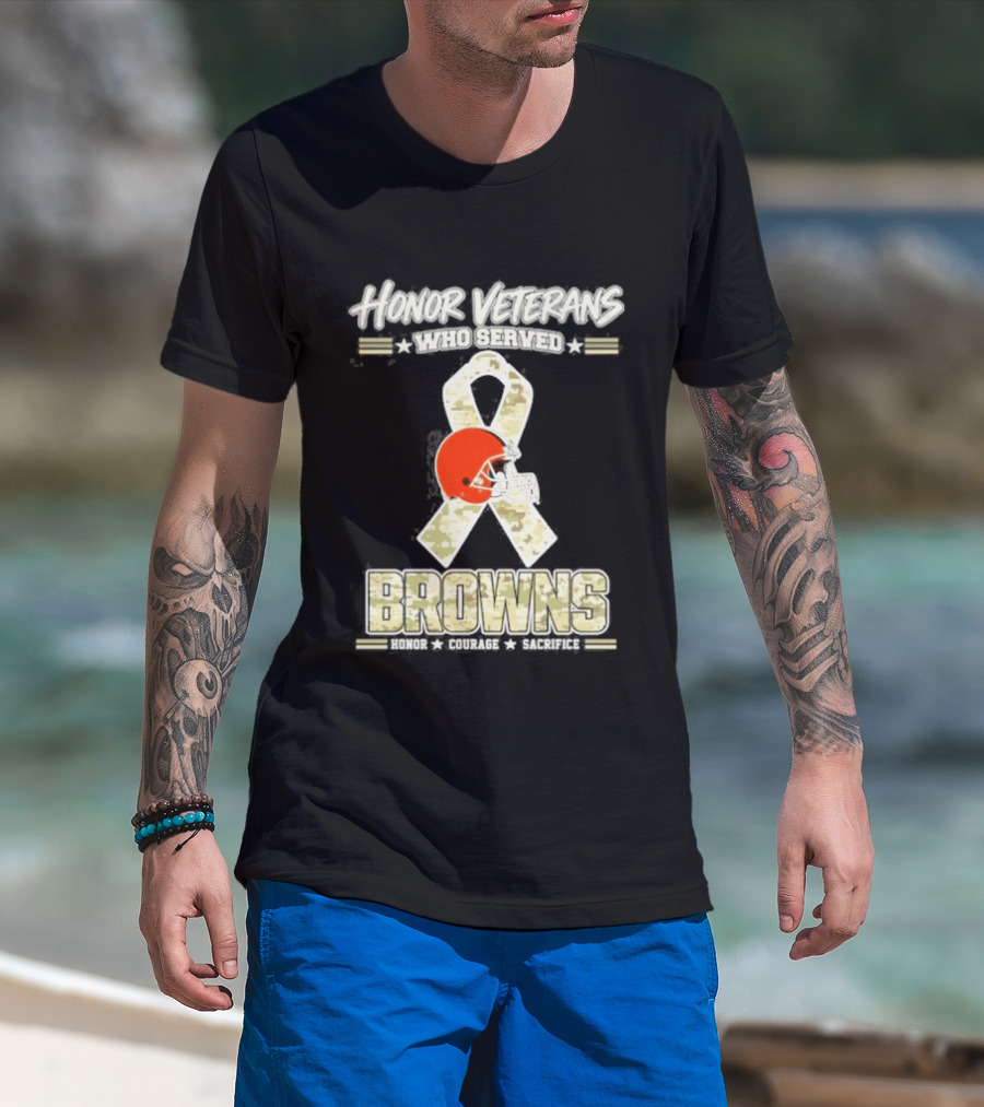 Cleveland Browns Honor Veterans Camo Ribbon Military Appreciation T-Shirt