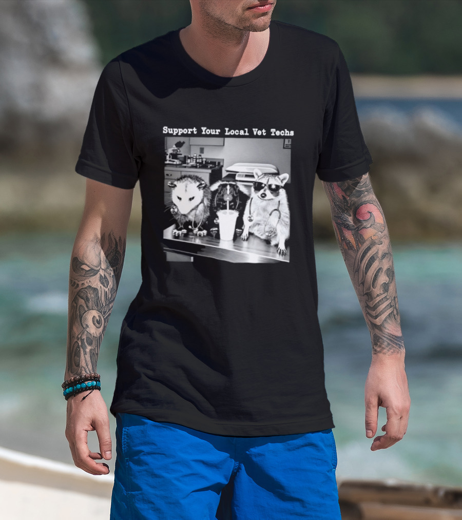 Support Your Local Vet Techs Raccoon Opossum Skunk In Animal Clinic T-Shirt