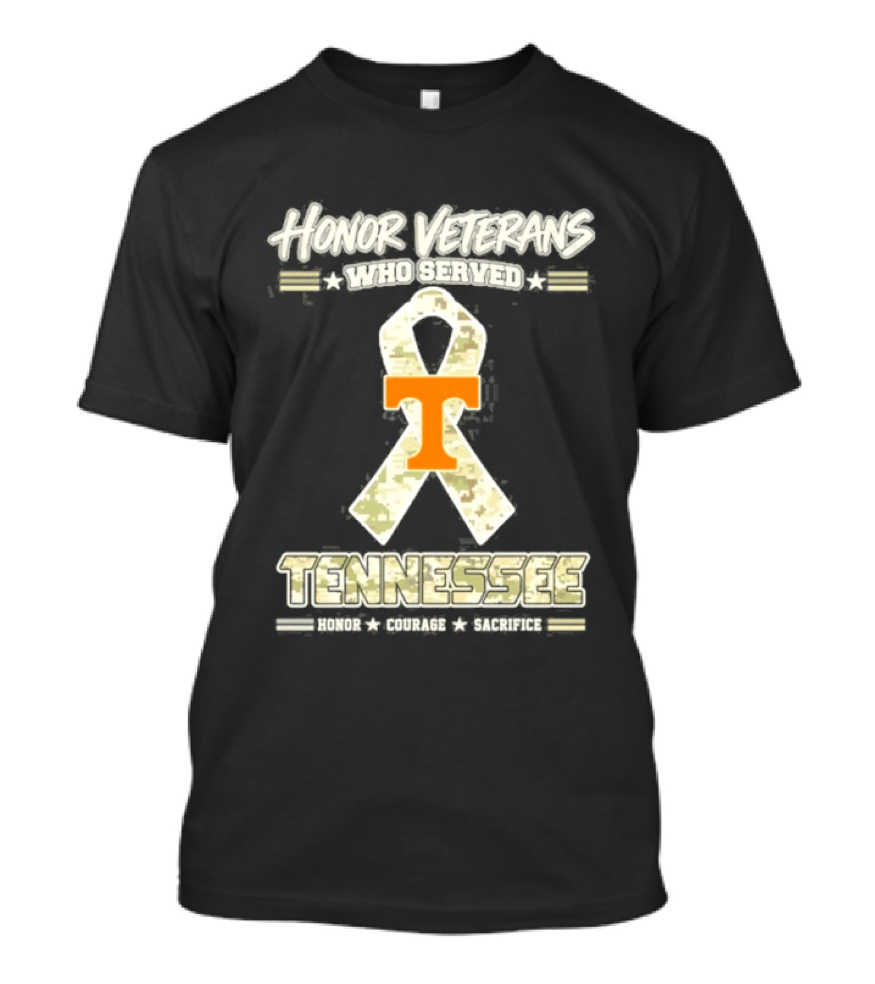 Tennessee Volunteers Honor Veterans Who Served Military Camo Ribbon T-Shirt
