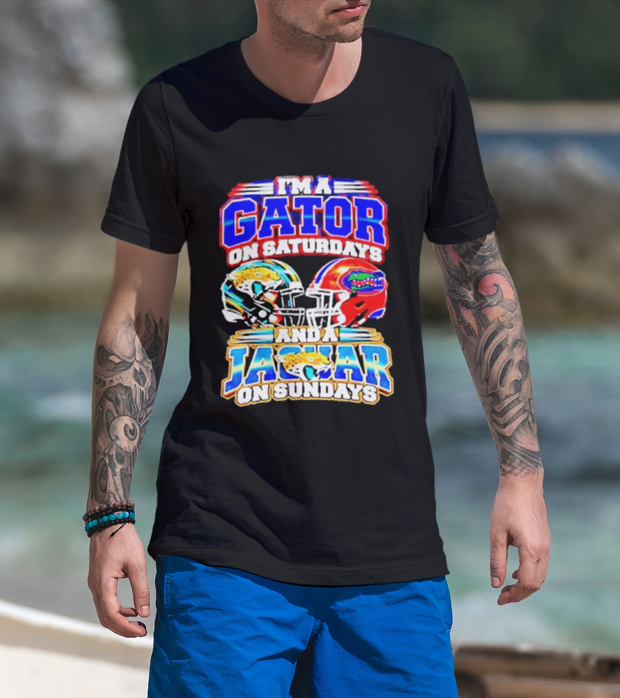 Florida Football Gator On Saturdays Jaguar On Sundays Helmets T-Shirt