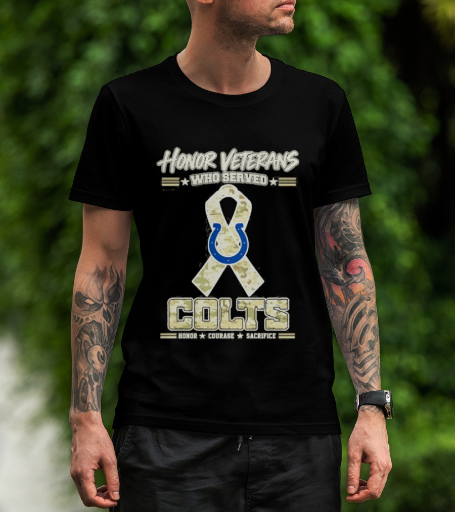 Honor Veterans Indianapolis Colts Military Camo Ribbon Veterans Day T-Shirt