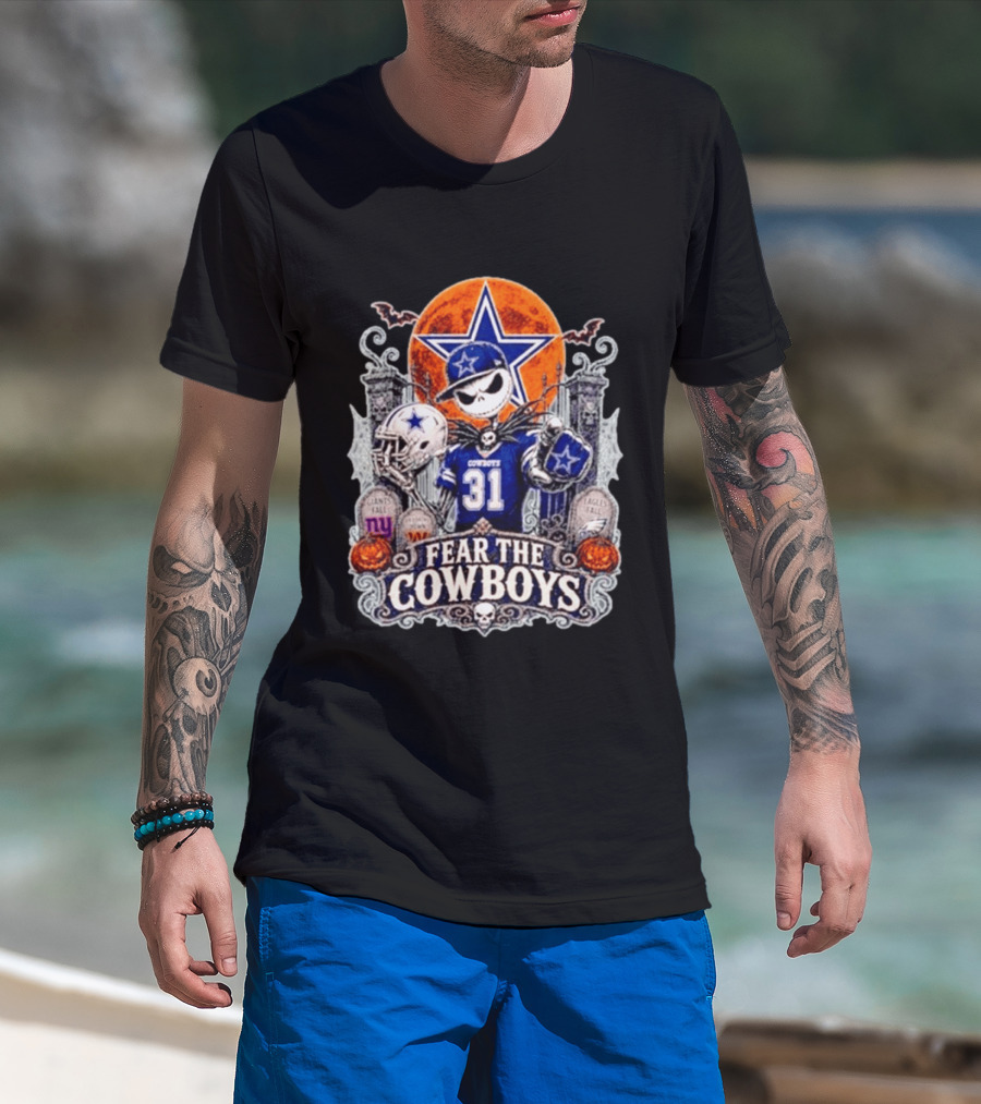 Jack Skellington Fear The Cowboys Halloween Dallas Cowboys NFL Giants Eagles T-Shirt