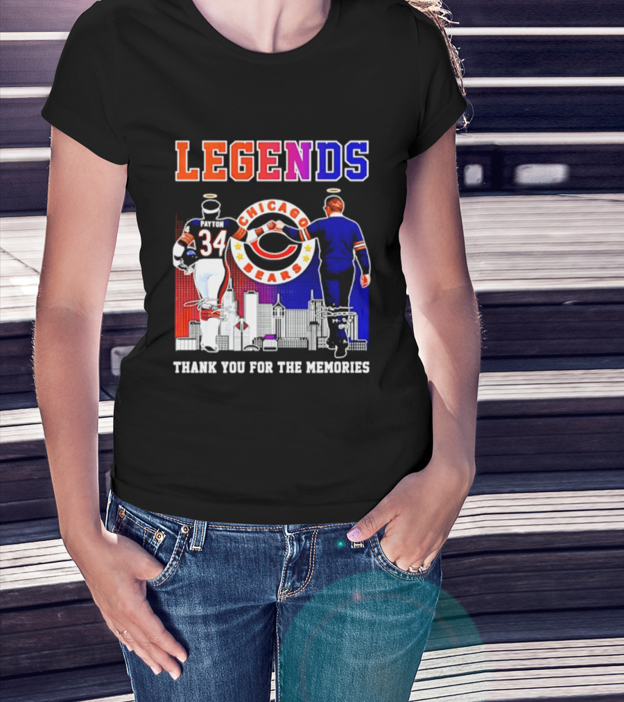 Chicago Bears Legends Walter Payton Mike Ditka Thank You For The Memories Skyline T-Shirt