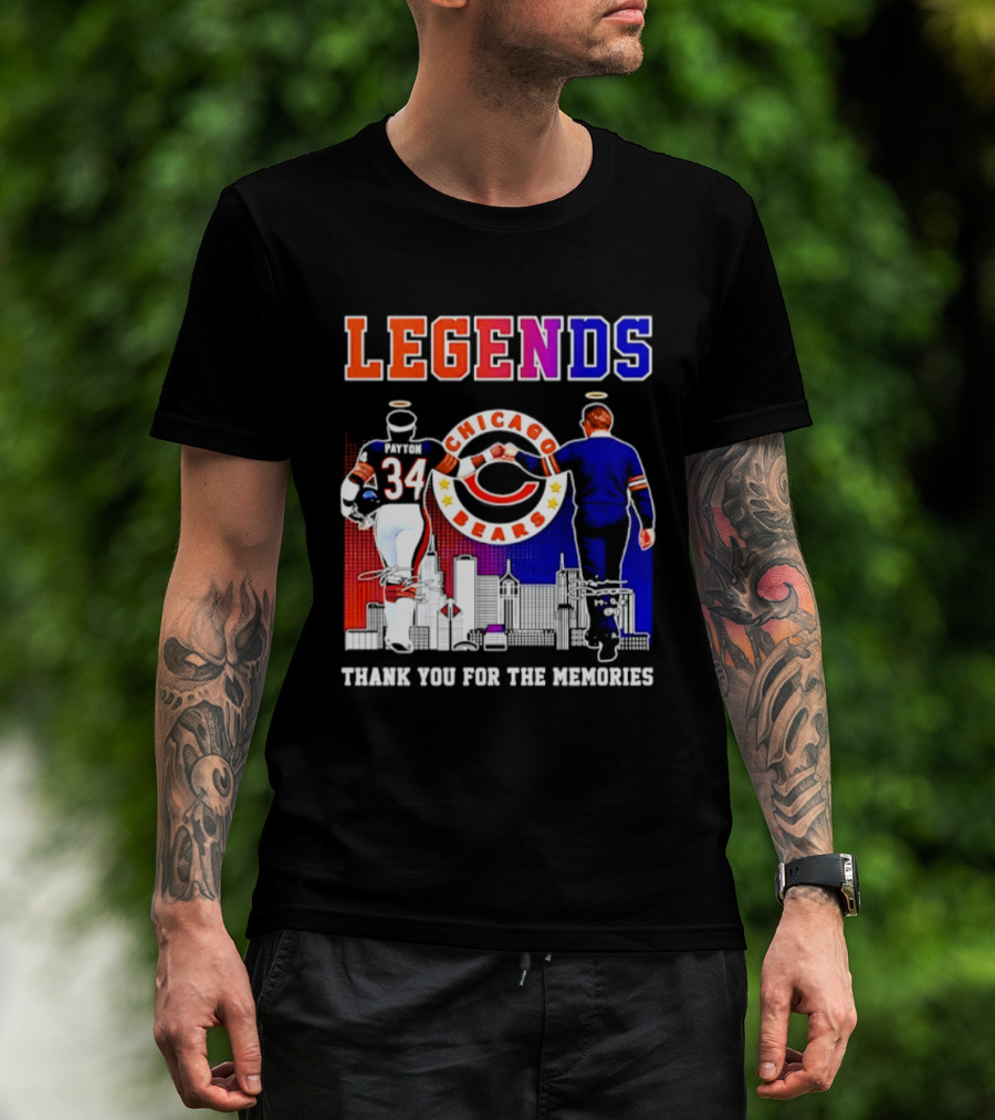 Chicago Bears Legends Walter Payton Mike Ditka Thank You For The Memories Skyline T-Shirt