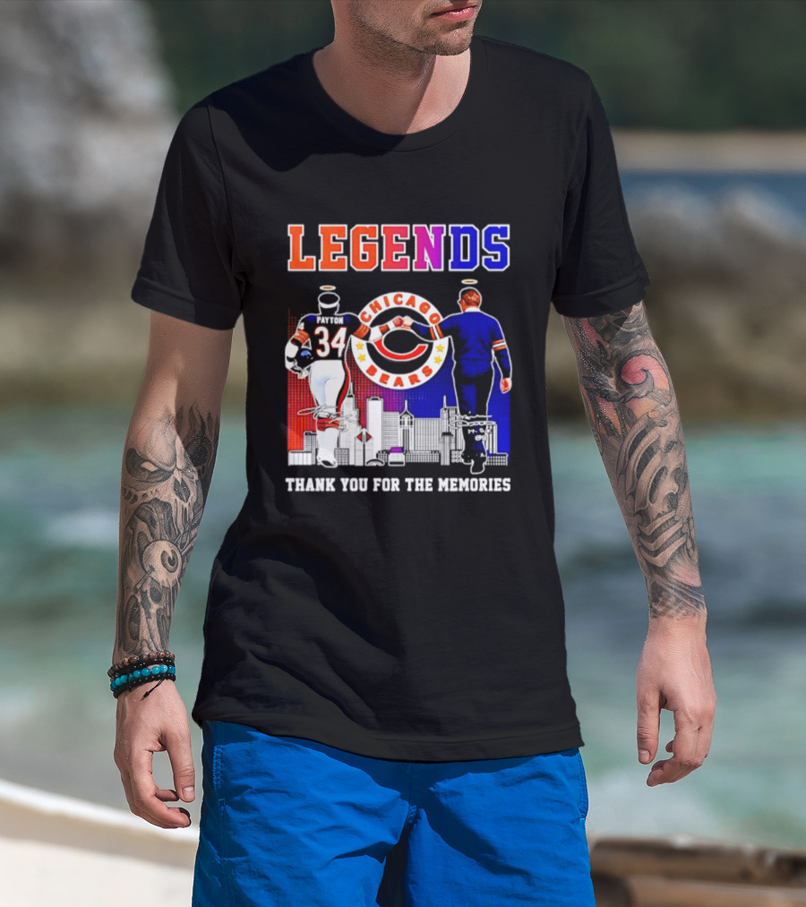 Chicago Bears Legends Walter Payton Mike Ditka Thank You For The Memories Skyline T-Shirt