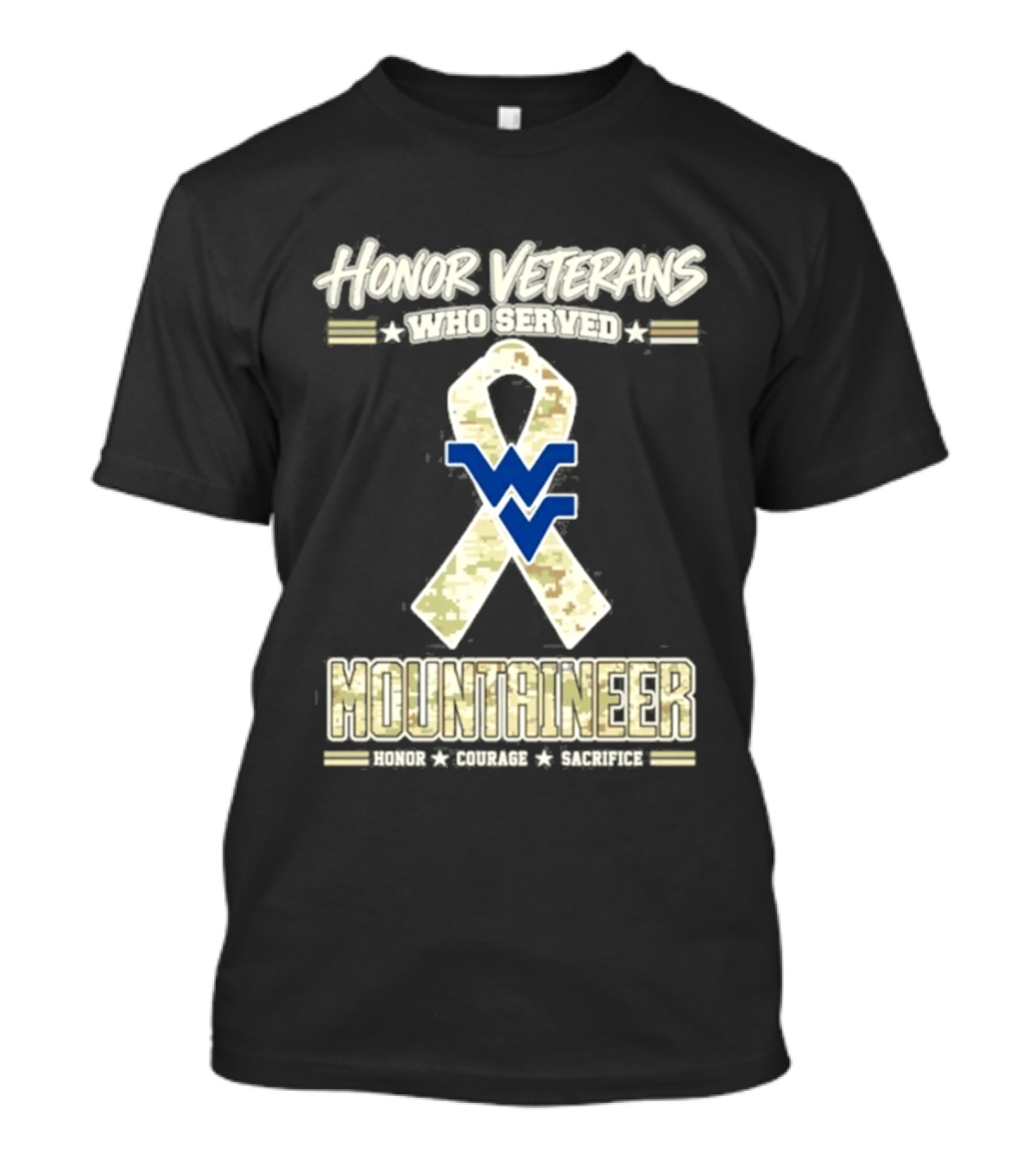 West Virginia Mountaineers Honor Veterans Military Camo Ribbon Veterans Day T-Shirt