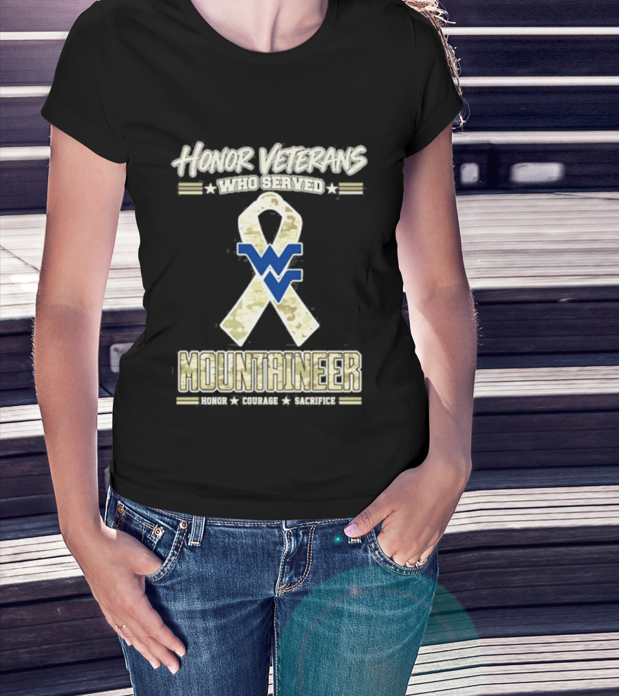 West Virginia Mountaineers Honor Veterans Military Camo Ribbon Veterans Day T-Shirt