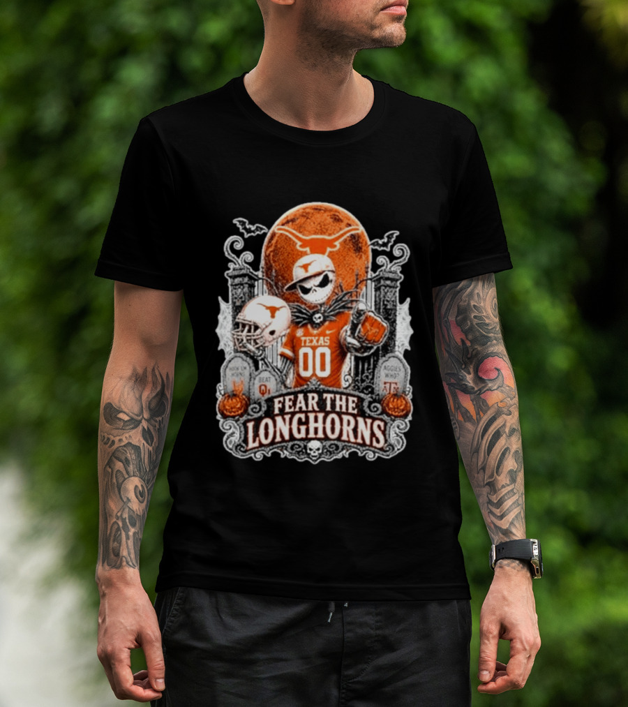 Texas Longhorns Halloween Jack Skellington Fear The Longhorns T-Shirt