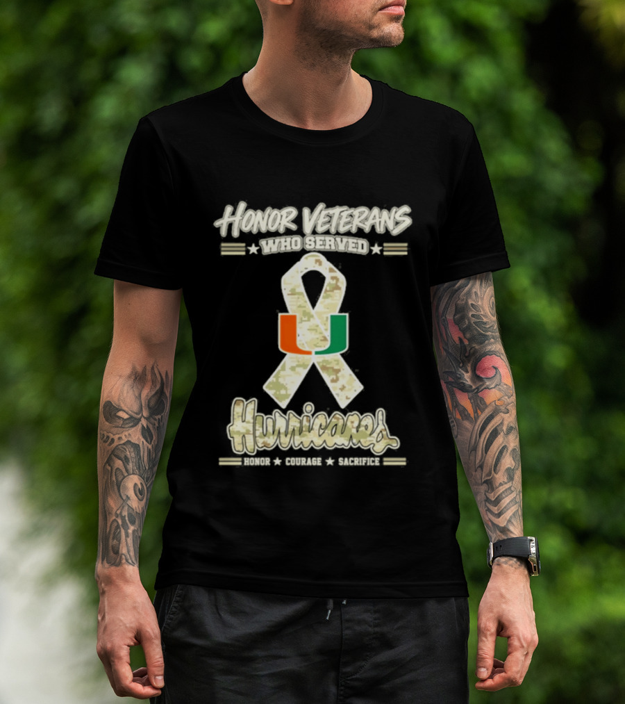 Miami Hurricanes Honor Veterans Who Served Camo Ribbon Veterans Day T-Shirt