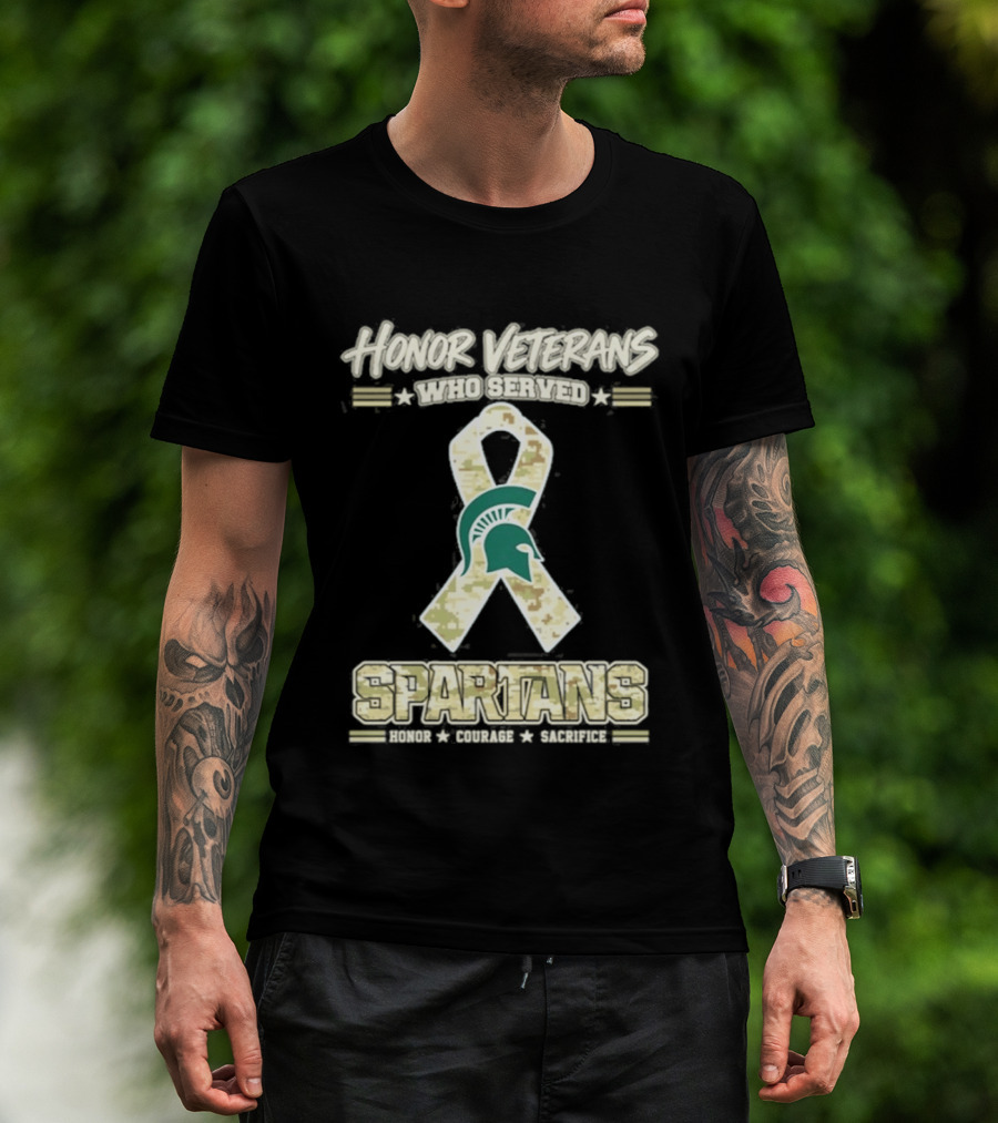Michigan State Spartans Honor Veterans Camo Ribbon Veterans Day T-Shirt