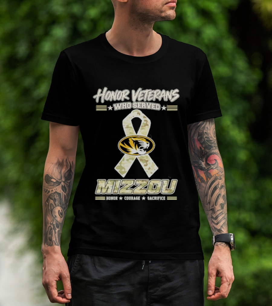 Missouri Tigers Mizzou Military Camo Ribbon Honor Veterans Day T-Shirt