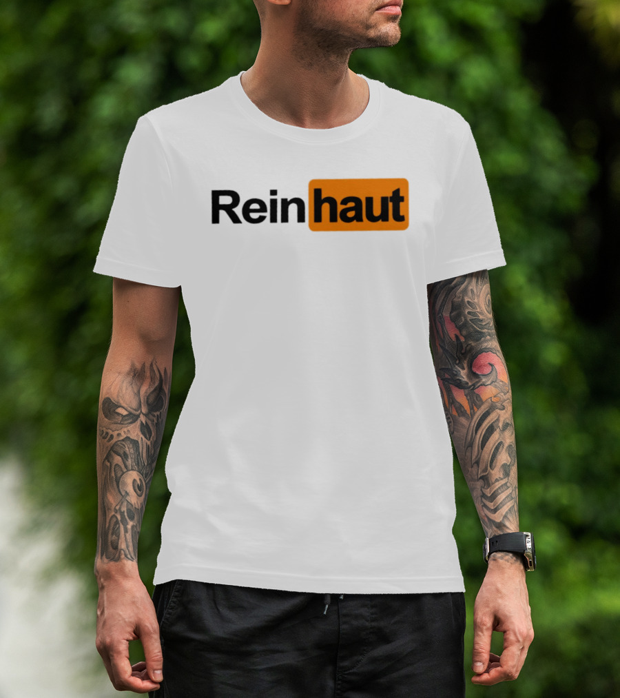 Reinhaut Bold Black And Orange Text Logo Fashion T-Shirt
