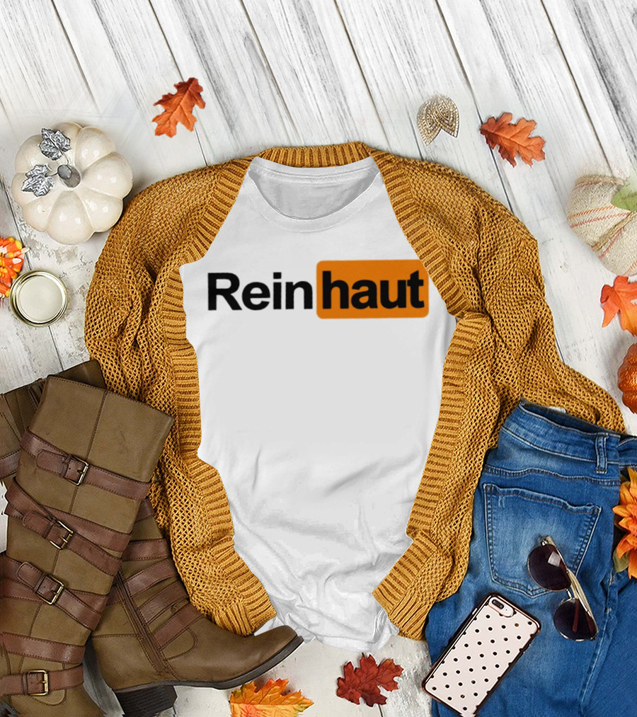 Reinhaut Bold Black And Orange Text Logo Fashion T-Shirt