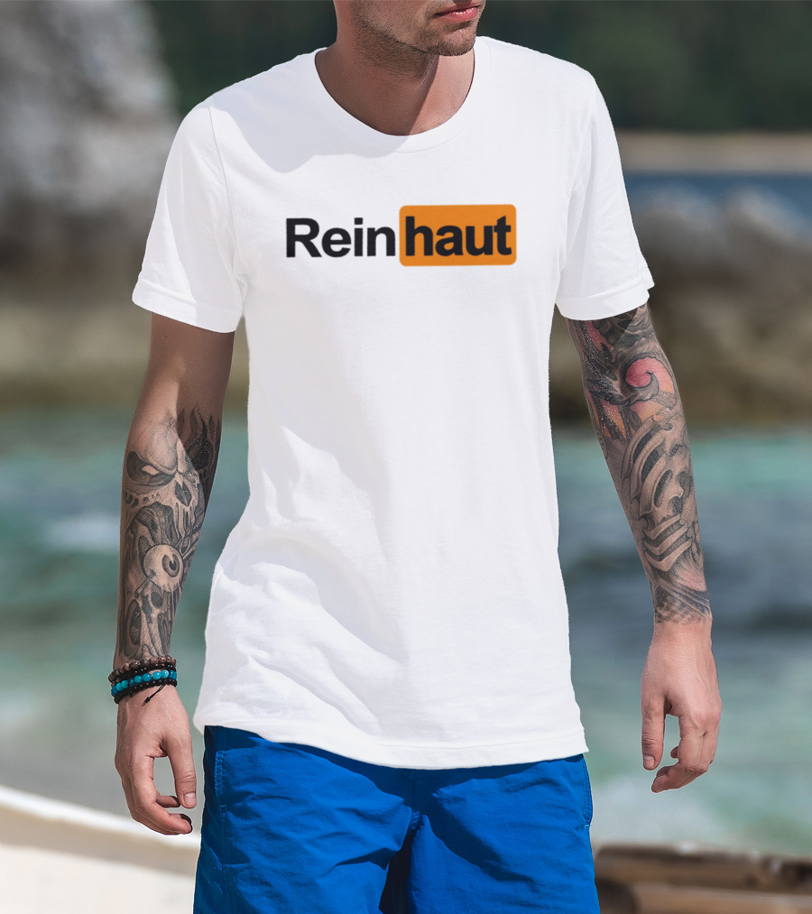 Reinhaut Bold Black And Orange Text Logo Fashion T-Shirt