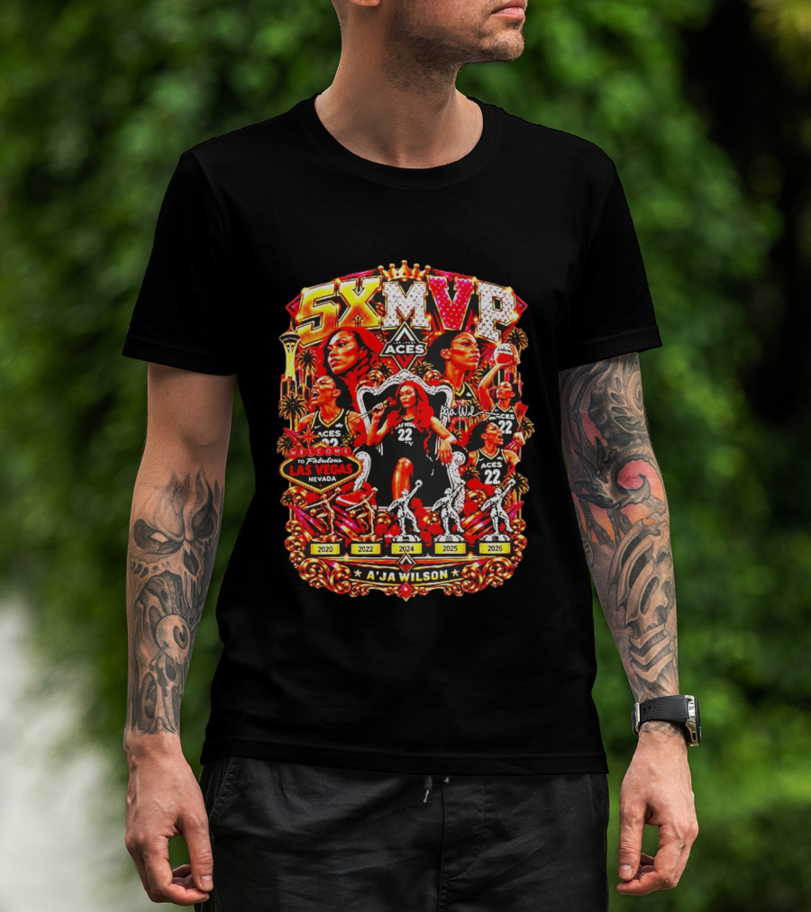 A'ja Wilson 5X MVP Las Vegas Aces Champion Crowned Basketball 2026 T-Shirt