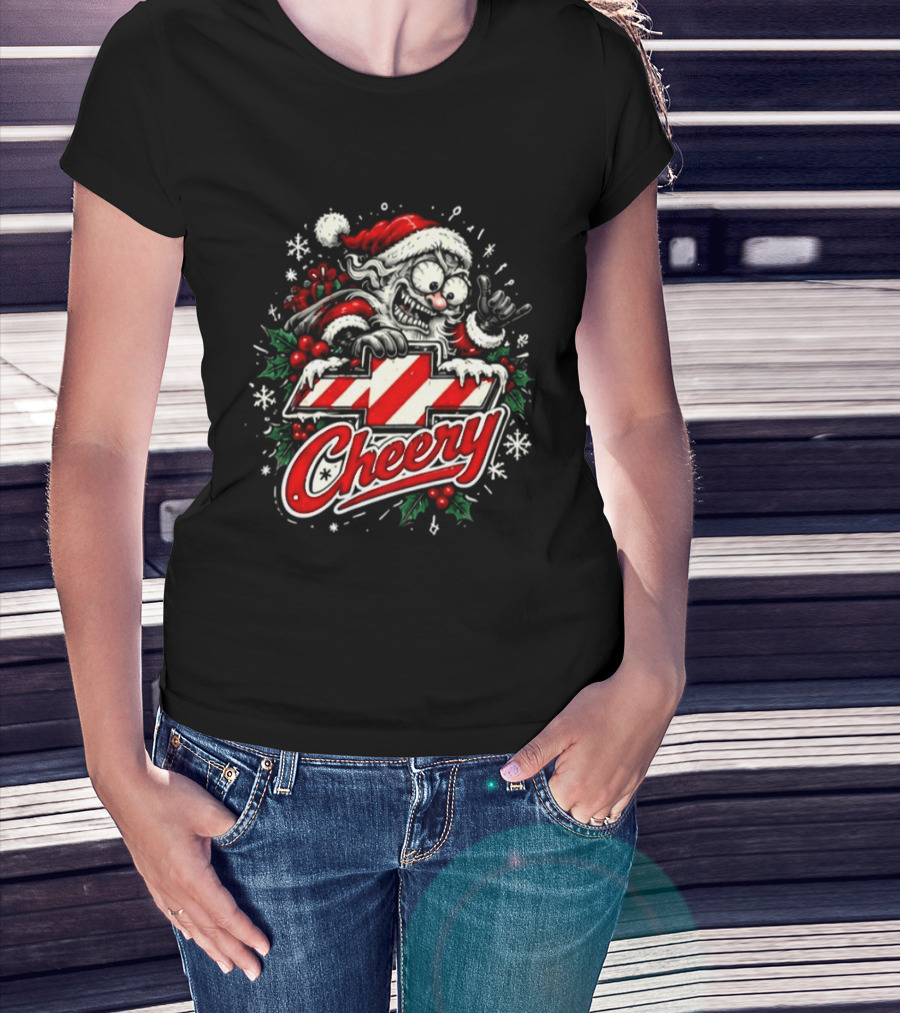 Chevrolet Cheery Crazy Santa Christmas Snowflakes Holly Chevy Lovers T-Shirt