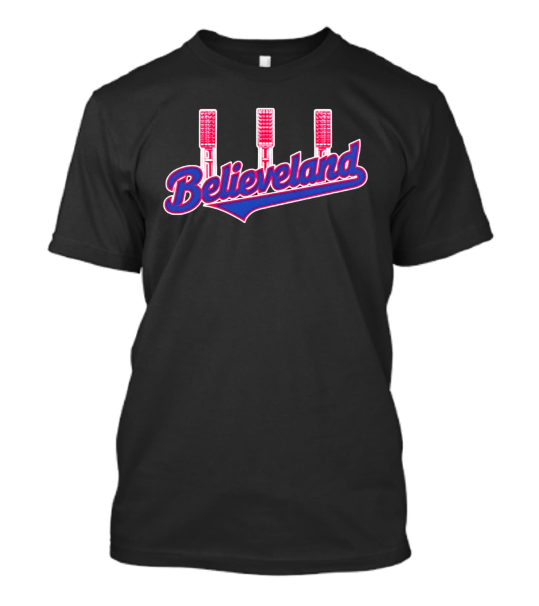 Cleveland Guardians Believeland City Skyline With Retro Baseball Bat Landmarks T-Shirt