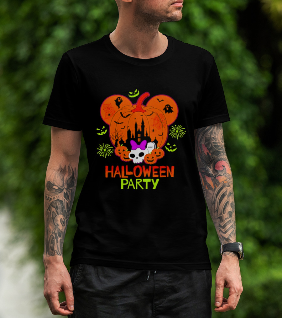 Pumpkin Mouse Ears Castle Skull Halloween Party 2026 T-Shirt