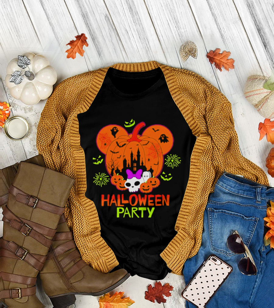 Pumpkin Mouse Ears Castle Skull Halloween Party 2026 T-Shirt