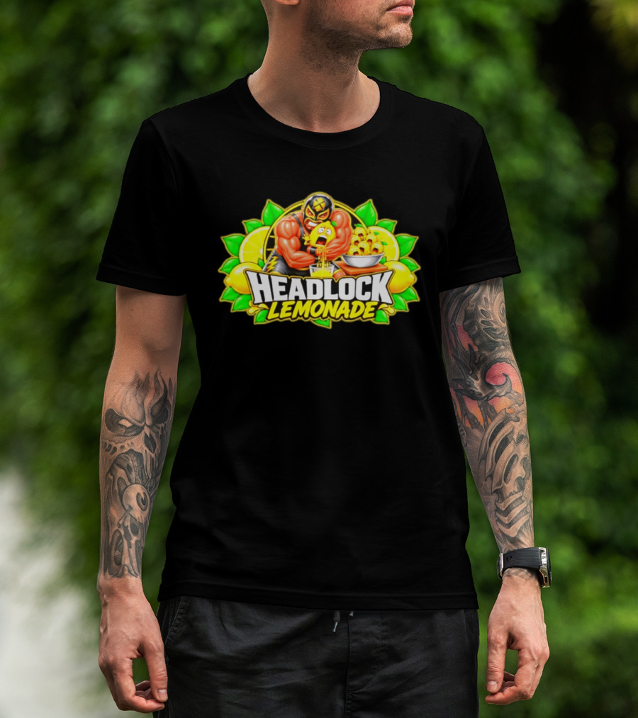 Headlock Lemonade Luchador Squeezing Lemons Cartoon T-Shirt