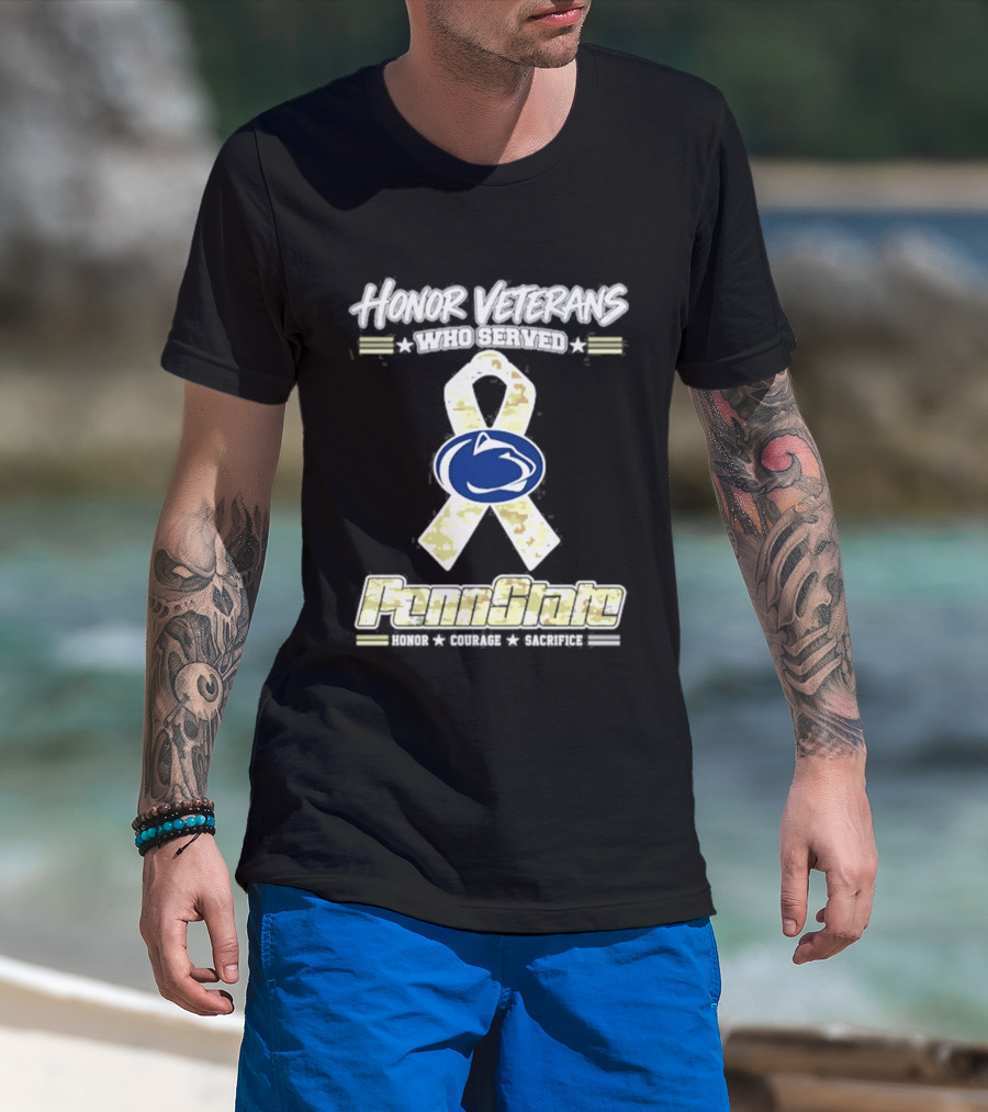 Penn State Nittany Lion Honor Veterans Military Camo Ribbon T-Shirt