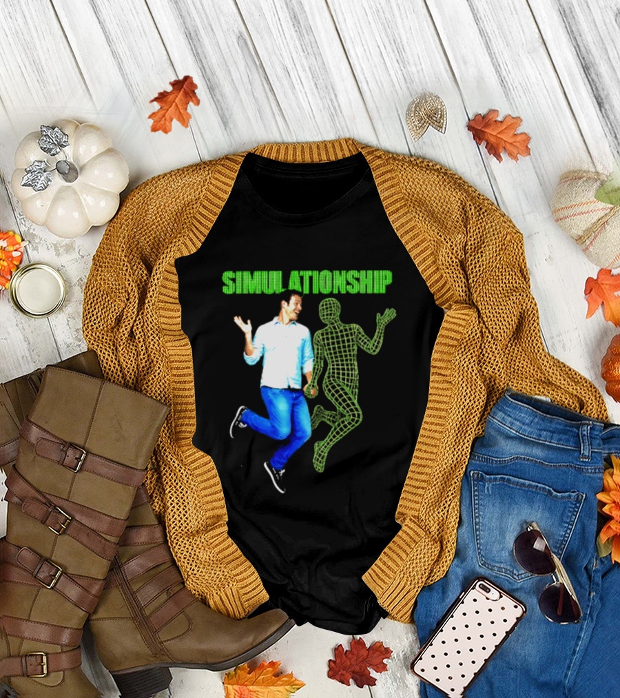 Simulationship Simulation Glitch Digital Jumping Man And Wireframe Figure T-Shirt