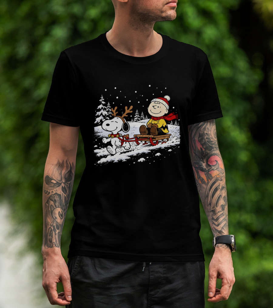 Snoopy Reindeer Christmas Sleigh Ride With Charlie Brown For Peanuts And Winter Lovers T-Shirt