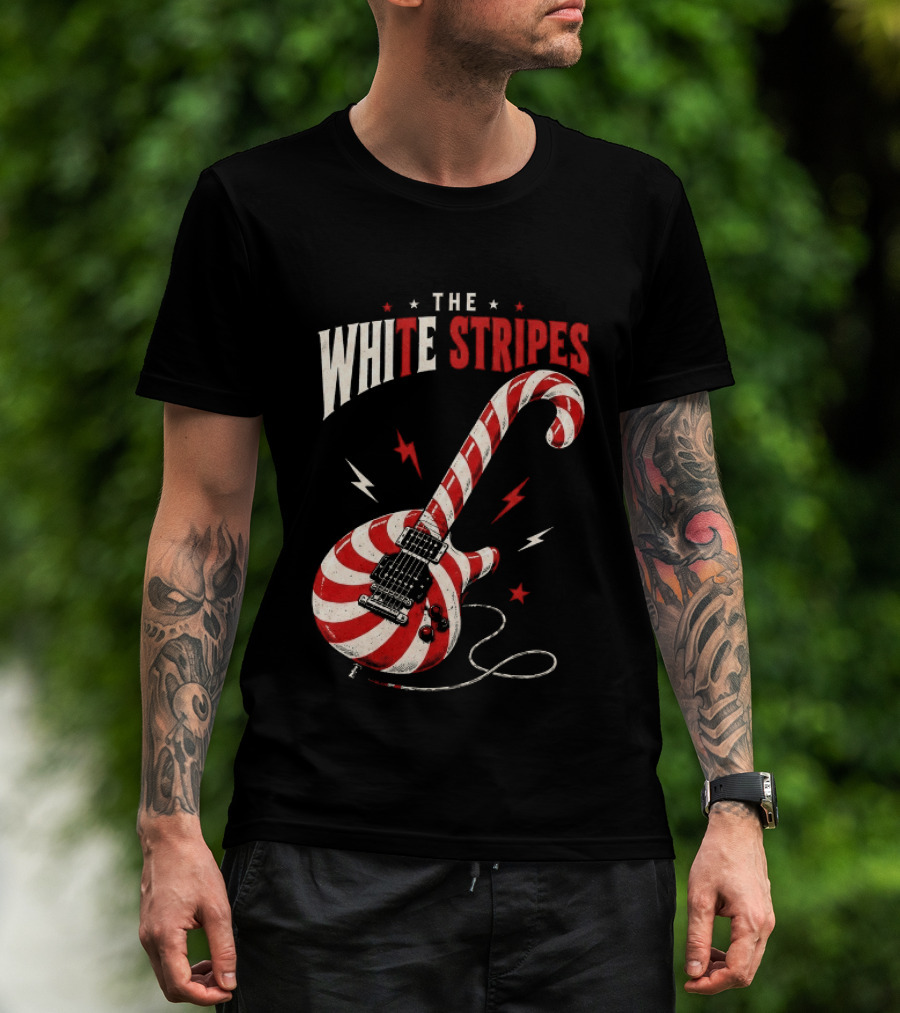 The White Stripes Candy Cane Christmas Guitar Rock Themes T-Shirt