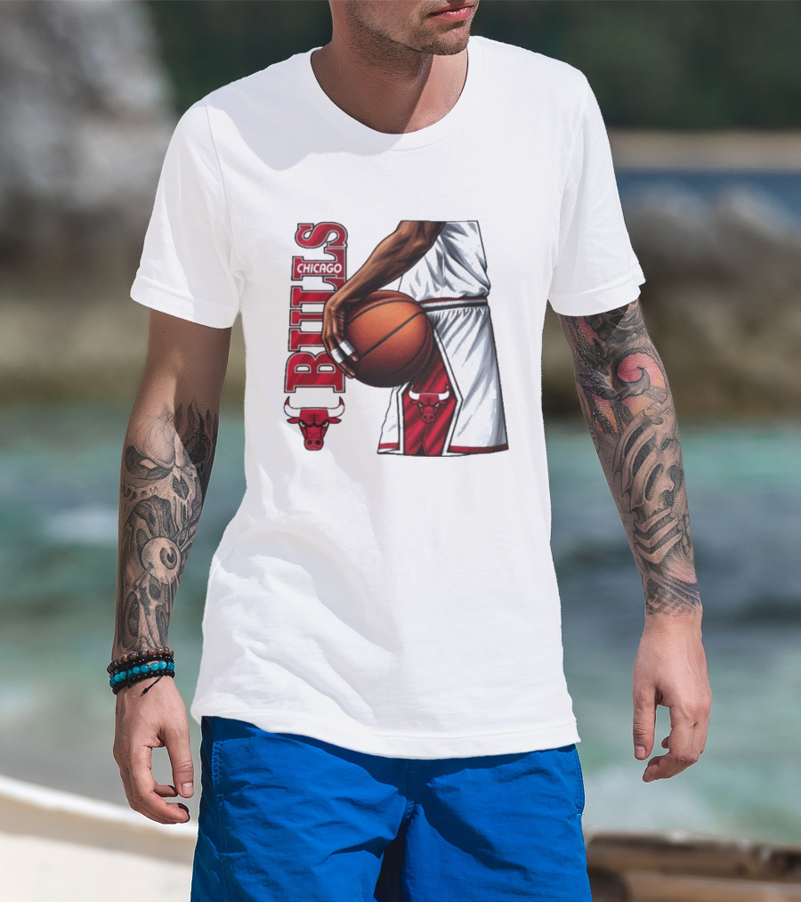 Chicago Bulls Basketball Team Player Holding Ball Iconic Sports Uniform T-Shirt