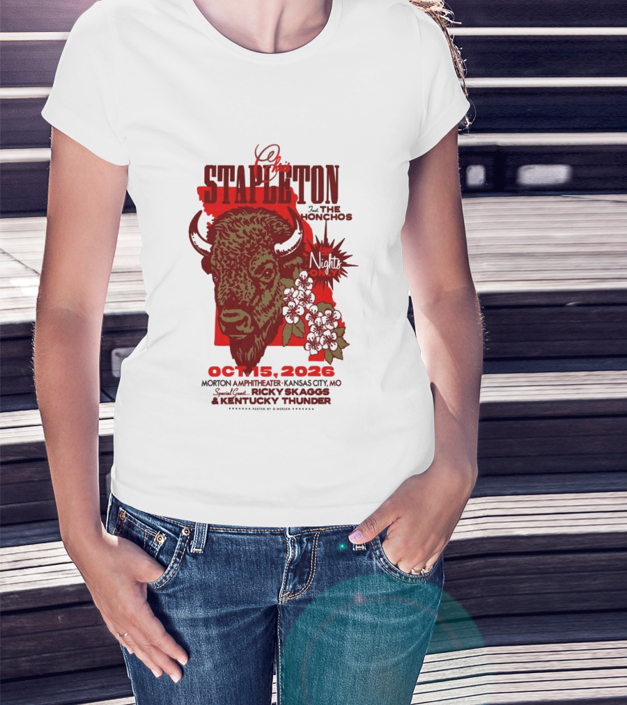 Chris Stapleton Kansas City MO Morton Amphitheater Oct 15 2026 Featuring The Honchos And Ricky Skaggs Kentucky Thunder T-Shirt