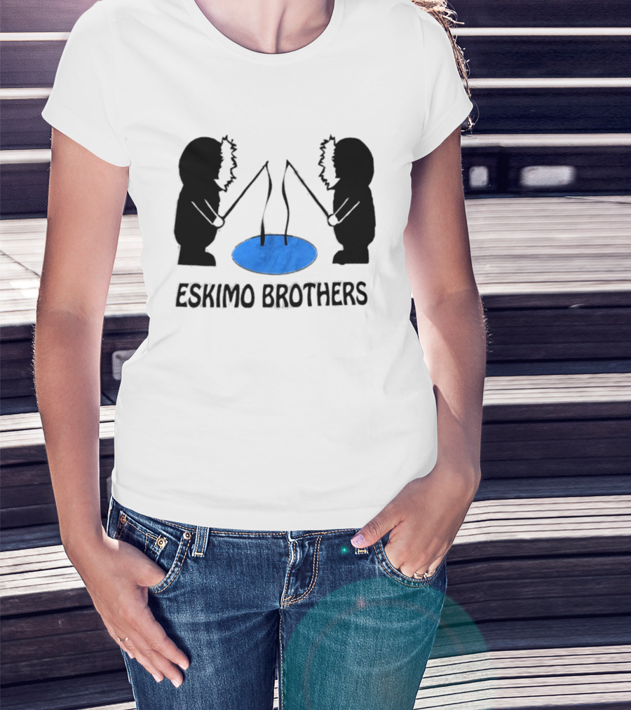 Eskimo Brothers Ice Fishing Duo With Hole And Rods T-Shirt