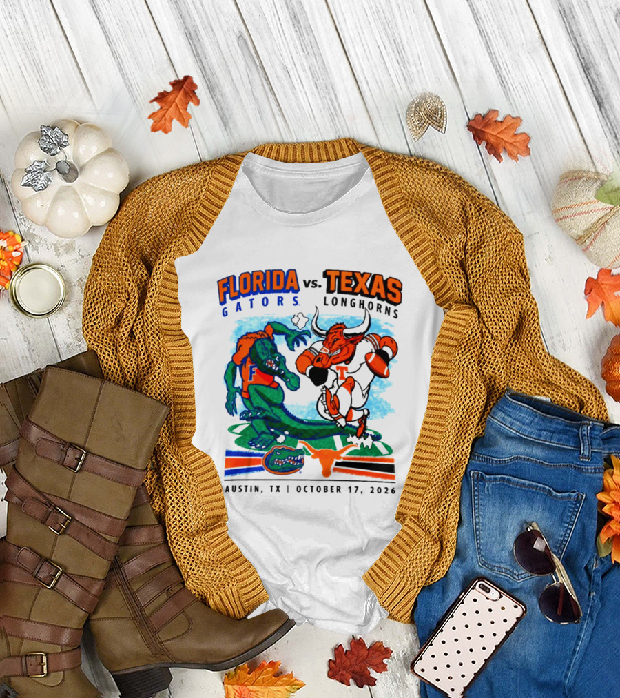 Florida Gators Vs Texas Longhorns Austin TX October 17 2026 Football Matchup T-Shirt