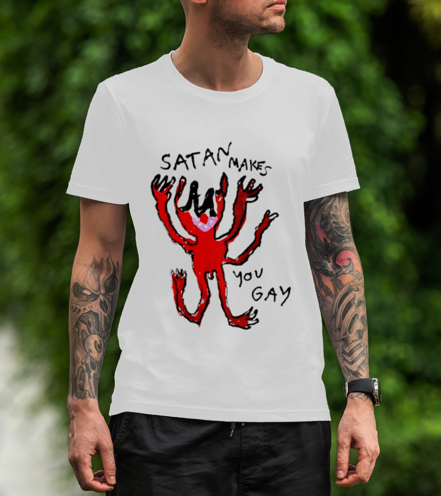 Satan Makes You Gay Devil Six Armed Creature T-Shirt
