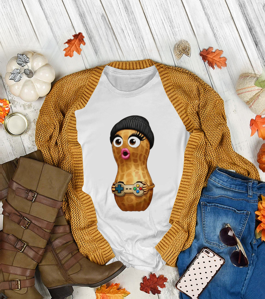 TheBurntPeanut Gamer Peanut With Beanie And Game Controller T-Shirt