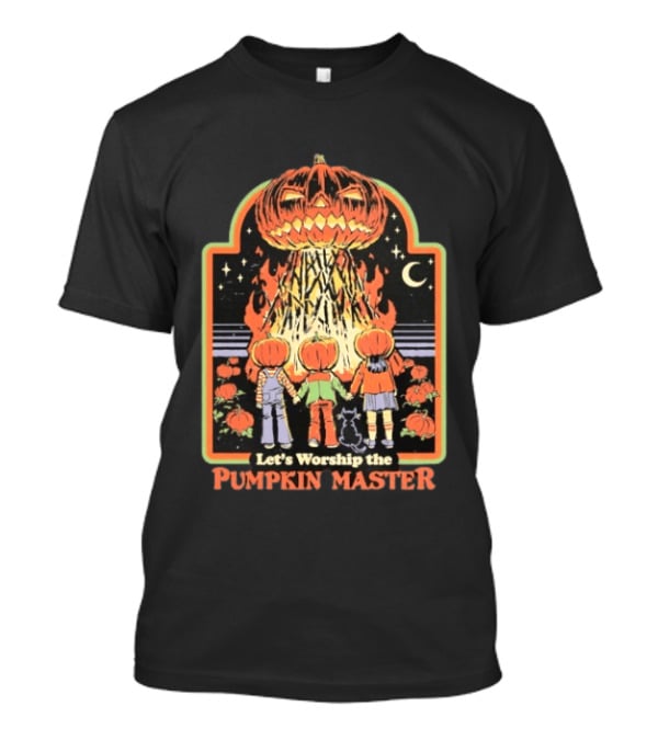 Let's Worship The Pumpkin Master Halloween Kids With Pumpkins And Cat T-Shirt