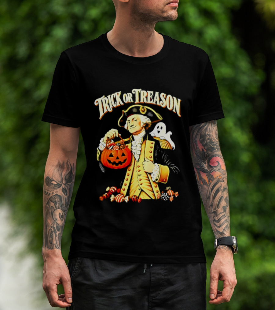 George Washington Trick Or Treason Halloween 2026 Pumpkin Ghost Candy T-Shirt