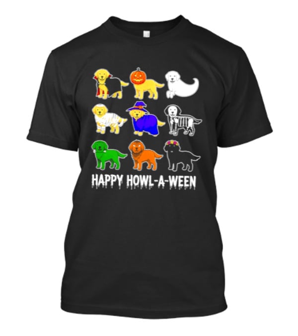 Happy Howl A Ween Dogs Halloween 2026 Pumpkin Witch Skeleton Costumes T-Shirt