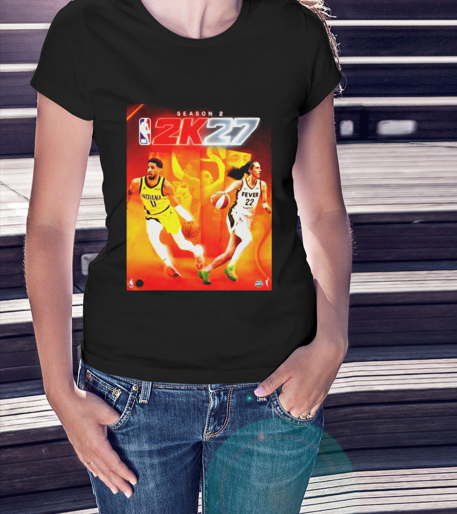 NBA 2K27 Season 2 Tyrese Haliburton Indiana And Caitlin Clark Fever Cover Athletes T-Shirt
