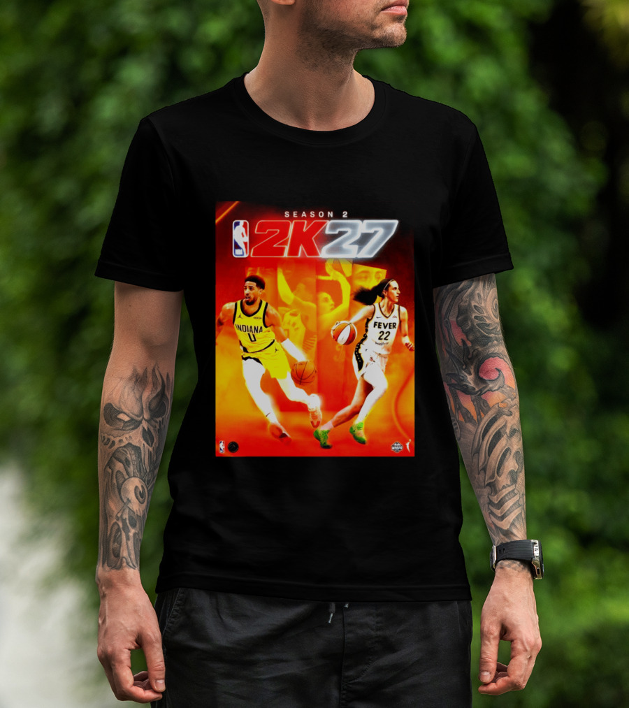 NBA 2K27 Season 2 Tyrese Haliburton Indiana And Caitlin Clark Fever Cover Athletes T-Shirt
