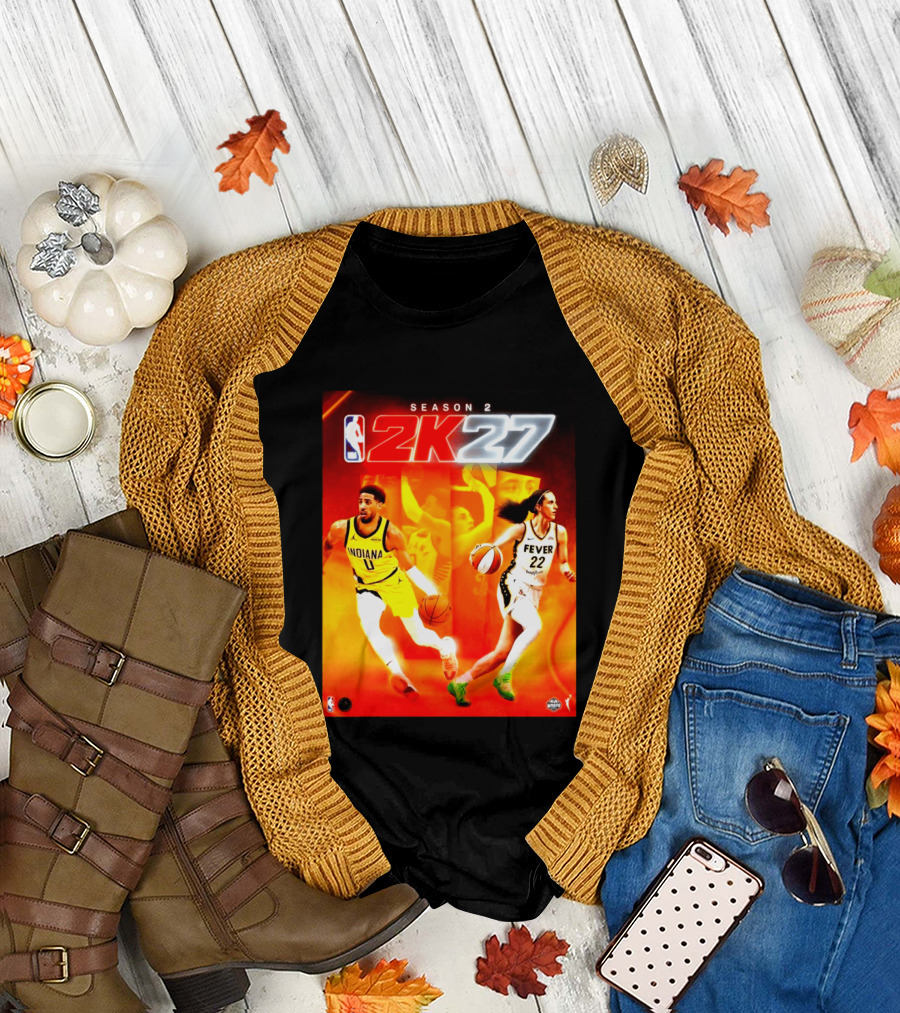 NBA 2K27 Season 2 Tyrese Haliburton Indiana And Caitlin Clark Fever Cover Athletes T-Shirt