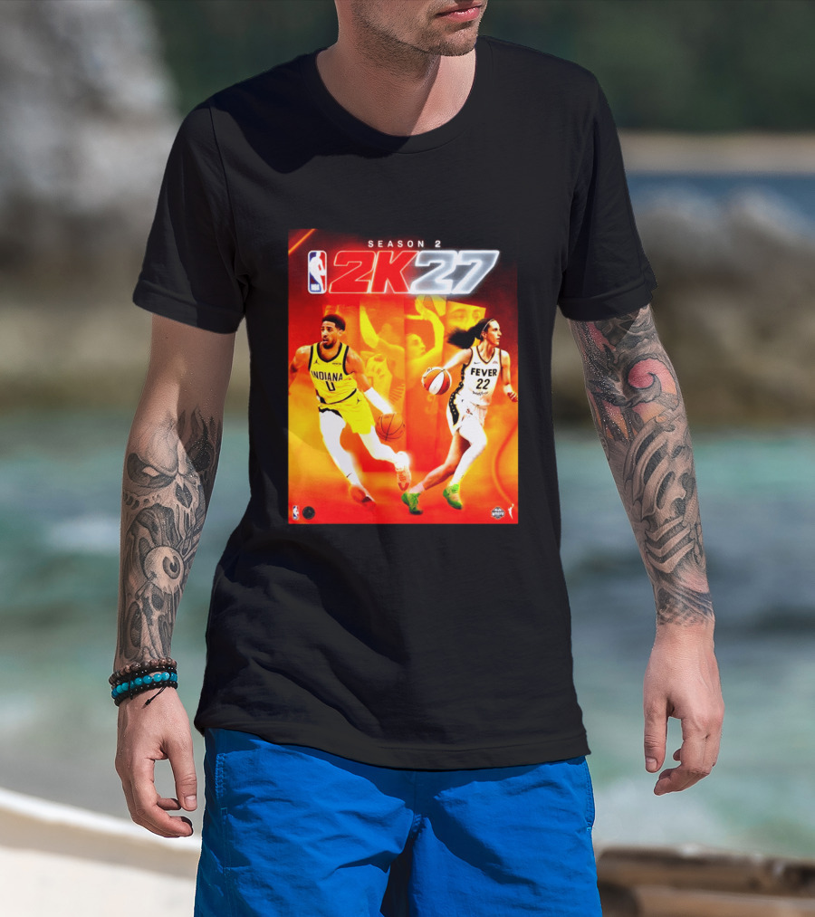 NBA 2K27 Season 2 Tyrese Haliburton Indiana And Caitlin Clark Fever Cover Athletes T-Shirt