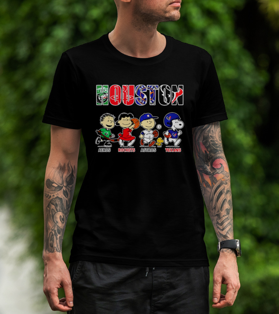 Peanuts Houston Sports Crossover Aeros Rockets Astros Texans Collaboration T-Shirt