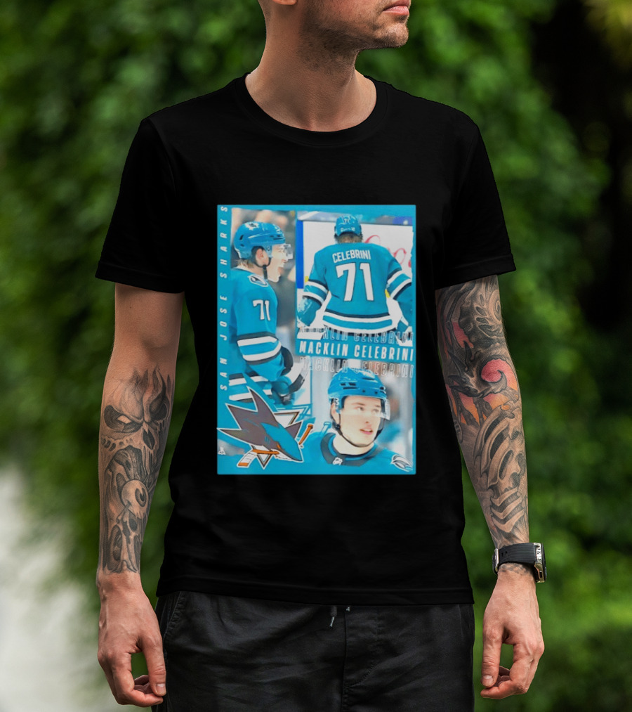 San Jose Sharks Macklin Celebrini 71 NHL 2026 All For One T-Shirt