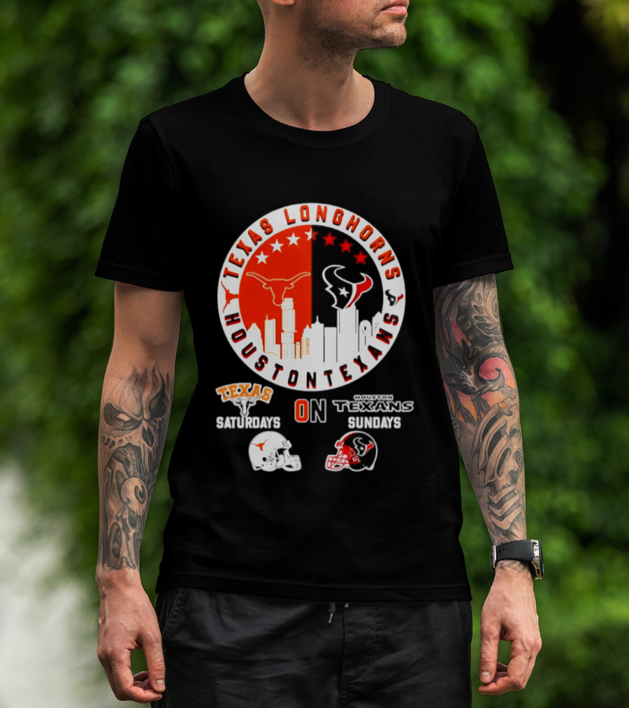 Texas Longhorns Houston Texans Saturdays Sundays Football Helmet T-Shirt