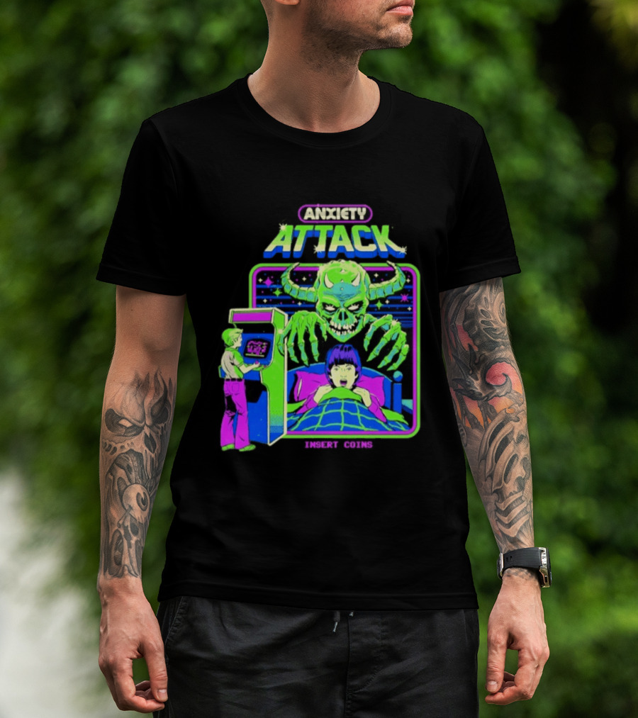 Retro Anxiety Attack Arcade Game Monster Steven Rhodes T-Shirt