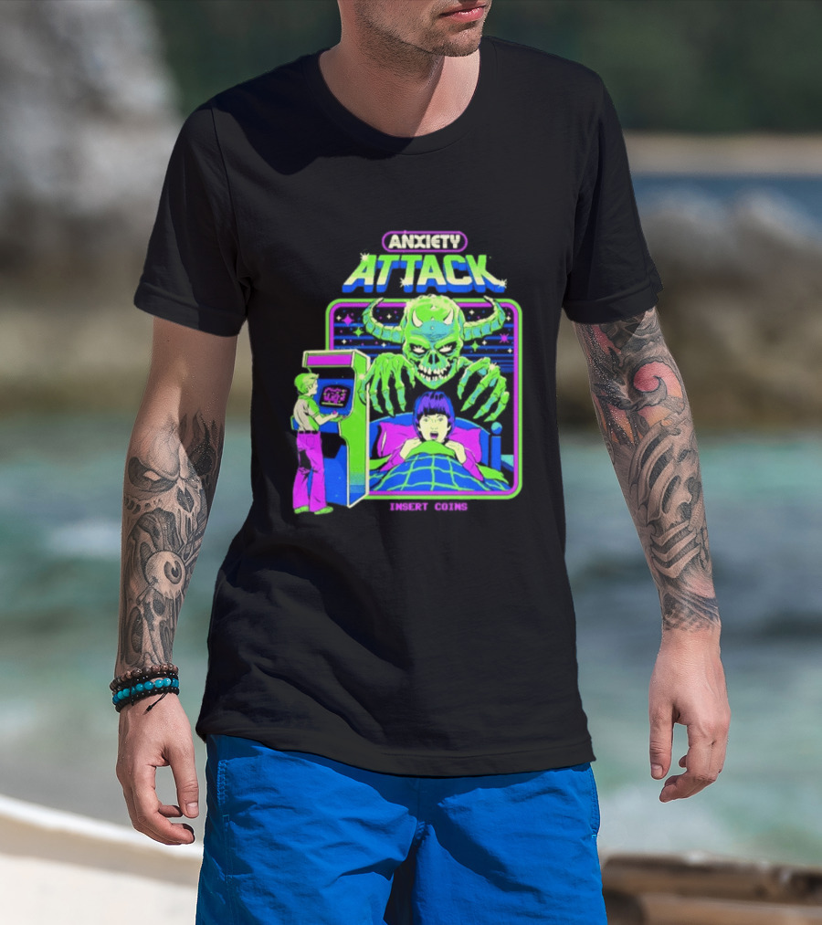 Retro Anxiety Attack Arcade Game Monster Steven Rhodes T-Shirt