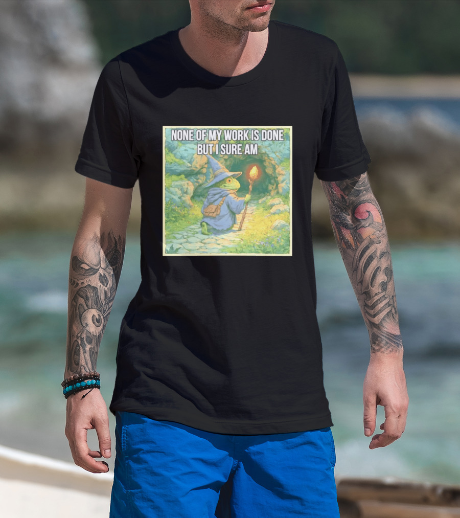 None Of My Work Is Done But I Sure Am Wizard Frog With Wand And Robe T-Shirt